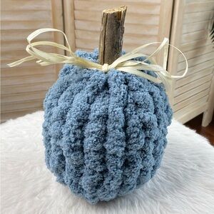 Autumn Harvest Knit Pumpkin-dusty blue